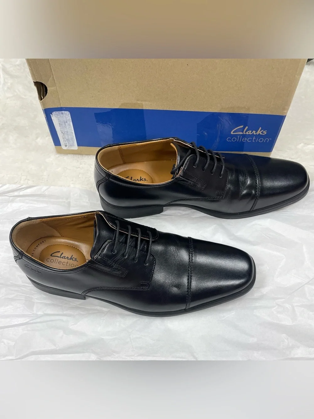 Clarks Black Leather Cap-Toe Lace-Up Oxfords Size 10
